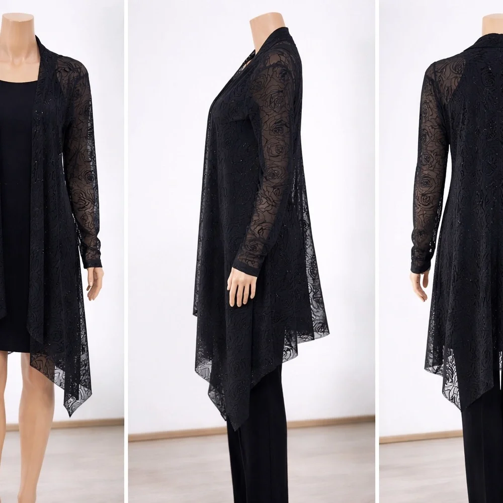 Bianca Nygard Black Sheer Sparkly Rosette Mesh Cardigan